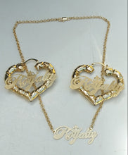 14k Gold Filled Womens Full Set Chain Royalty plate And bamboo Earrings