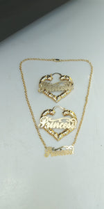 14k Gold Filled Womens Full Set Chain 👸 Princess plate And bamboo Earrings
