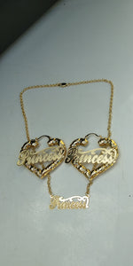 14k Gold Filled Womens Full Set Chain 👸 Princess plate And bamboo Earrings