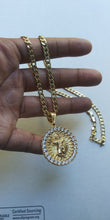 18k Gold Filled 5mm Cuban Link Diamond Cut Chain and iced out jesus Pendant  Set