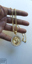 18k Gold Filled 5mm Cuban Link Diamond Cut Chain and iced out jesus Pendant  Set
