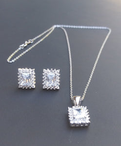 Silver Necklace and Studd Earrings cz diamonds