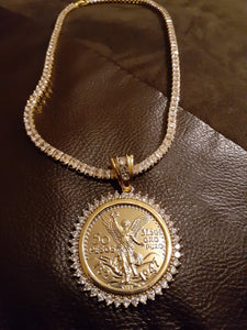 14k Gold filled 3 mm tennis chain and iced out pendant