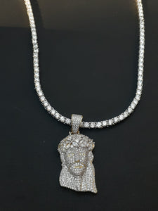 3mm 925 Silver Cz Diamond 20inch Tennis Chain and Iced out Jesus pendant Made from Silver