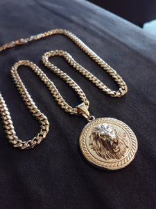 14k Gold Plated 6mm Cuban link chain and pendant  set