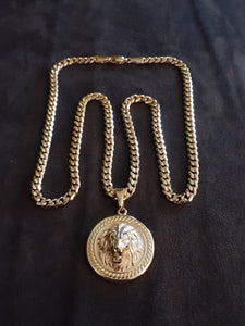 14k Gold Plated 6mm Cuban link chain and pendant  set