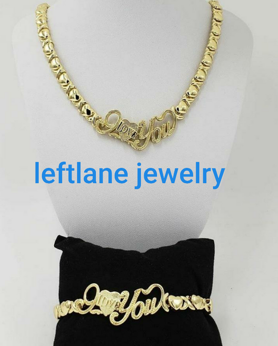 14k Gold Filled Womens I LOVE You xoxo 💖 X&o Hugs and Kisses Full Set Chain And Bracelet