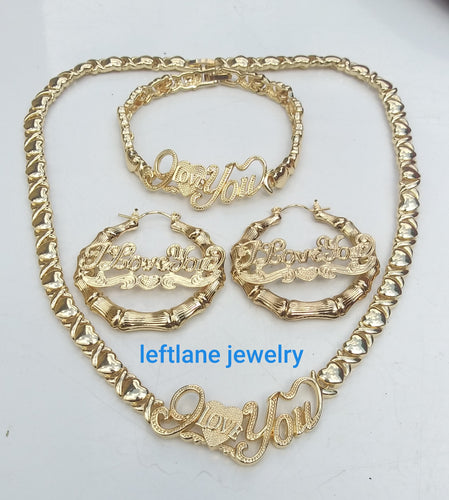 14k Gold Filled Womens I LOVE You xoxo💖 X&o Hugs and Kisses Full Set Chain earrings And Bracelet