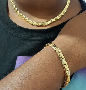 14k Gold Filled Womens Cuban link Chain and Bracelet  set