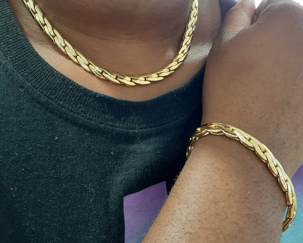14k Gold Filled Womens Cuban link Chain and Bracelet  set