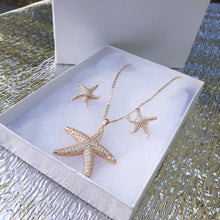 14k Gold Filled 2mm 2 tone Chain, iced out Star Fish Pendant and earrings  Set