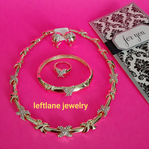 14k Gold Filled Womens 5 piece Grown and sexy  xoxo💖 X&o Hugs and Kisses Full Set Chain earrings ring And Bracelet