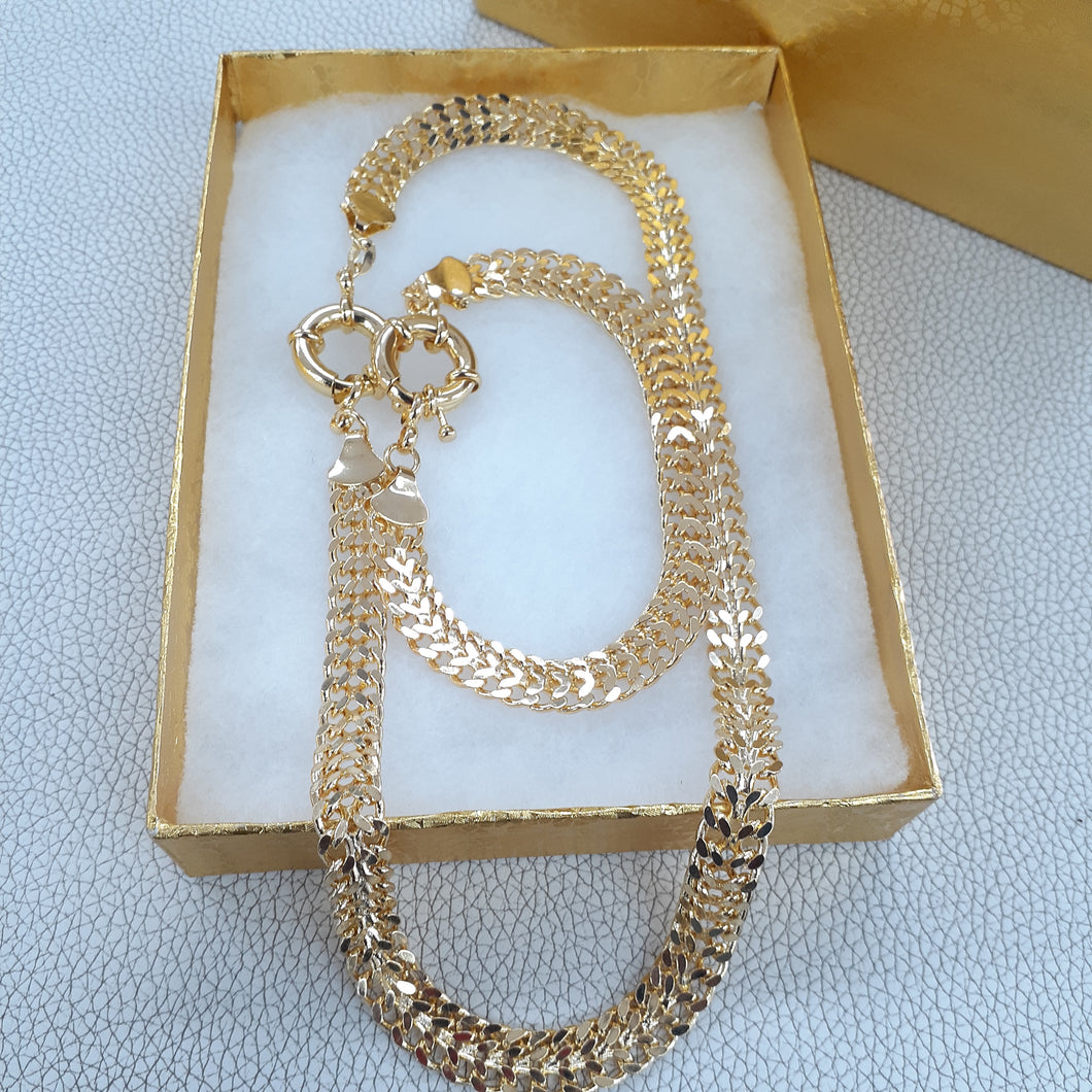 Gold Filled Womens Double Cuban link Full Set Chain And Bracelet