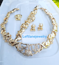 14k Gold Filled Womens Chunky bear xoxo💖 X&o Hugs and Kisses Full Set Chain earrings And Bracelet