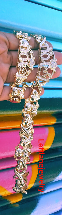 14k Gold filled Womens 💖 X&o Chunky Bear Hugs and Kisses Full xoxo I love you Set Chain And Bracelet