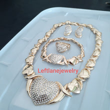 14k Gold Filled Full Set chunky iced heart xoxo set Chain, Ring, Bracelet And Earrings