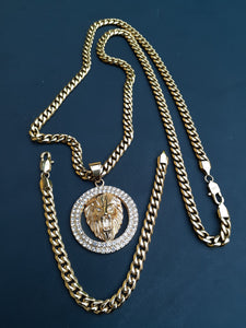 14k gold plated 6mm Miami Cuban link Chain bracelet  and pendant set
