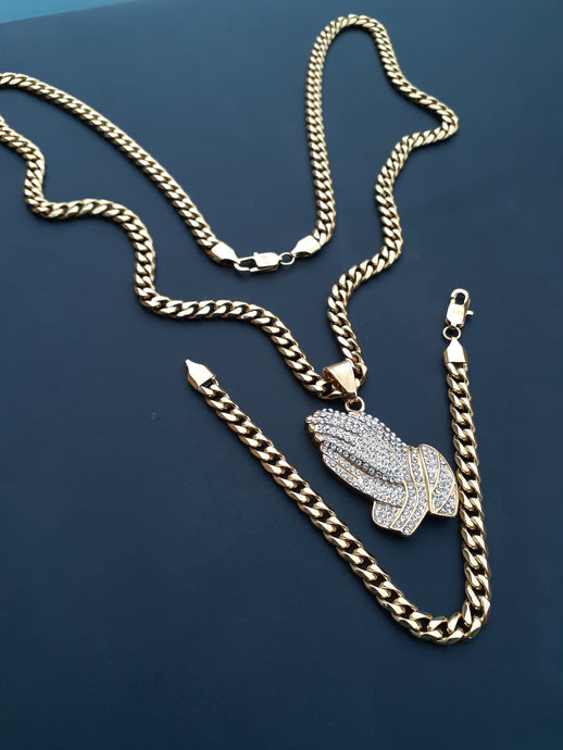 14k gold plated 6mm Miami Cuban link Chain bracelet  and pendant set