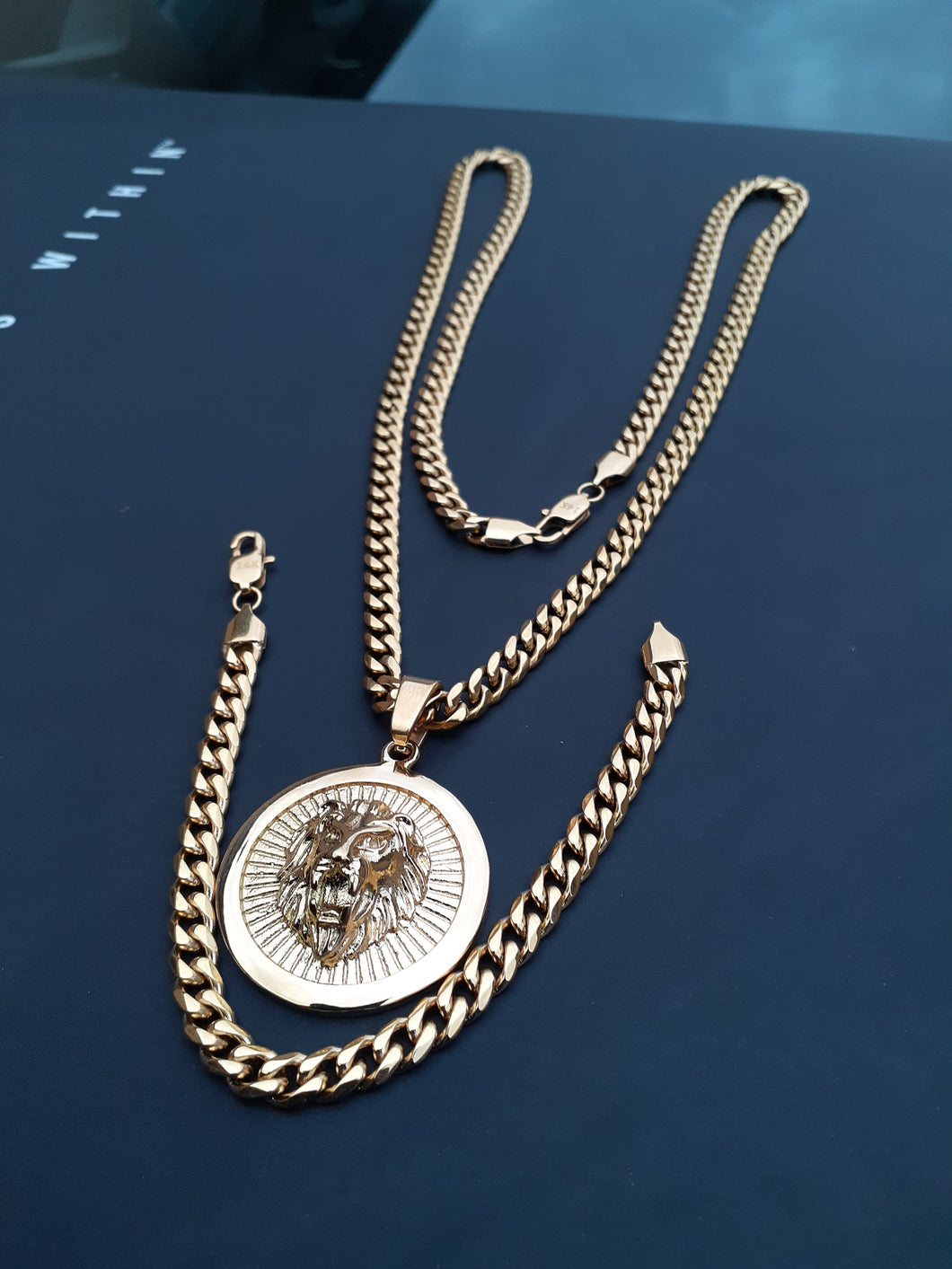 14k gold plated 6mm Miami Cuban link Chain bracelet  and pendant set