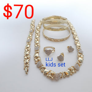 14k Gold Filled kids girl necklace Full Set Chain earrings ring And 4 Bracelet