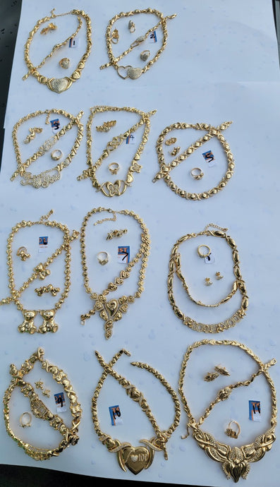 10 sets of 14k Gold Filled Full Set chunky heart xoxo set Chain, Bracelet ring And Earrings