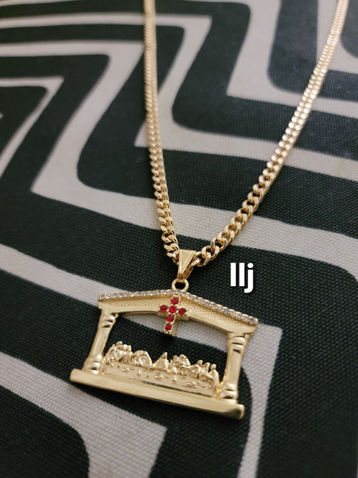 14k Gold Plated 3mm Cuban link chain and pendant  set