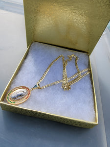 14k Gold Plated 3mm Cuban link chain and mary pendant  set