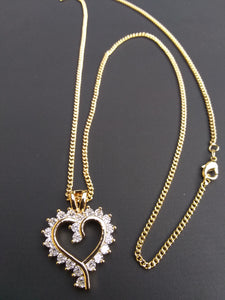 18k Gold Filled 2mm Cuban Link Chain and Heart Pendant  Set