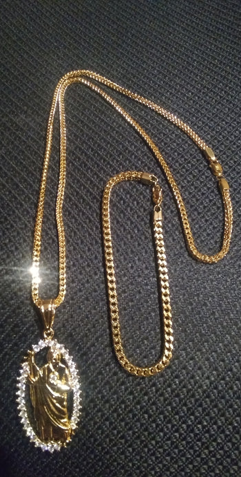 14k Franco Chain Bracelet And Pendent Set