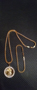 14k Franco Chain Bracelet And Pendent Set
