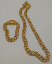 14k 12mm Gold plated micro pave Lab diamond Cuban link chain and bracelet set