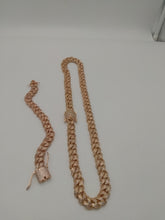 14k 12mm Rose Gold plated micro pave Lab diamond Cuban link two chain setup