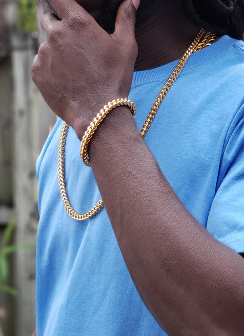 6mm...14k Gold Plated Franco Chain and Bracelet Set