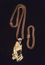 New Arrival 14k Gold Plated 8mm Cuban Link Chain And Bracelet Set With A Nice Praying Hands Piece