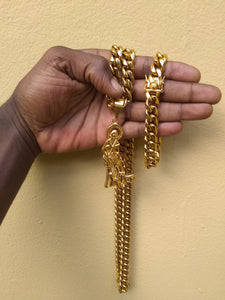 New arrival 12mm 18k Gold Plated Cuban Chain , Bracelet and Pendant Set