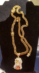 New Arrival 14k Gold Plated 8mm Cuban Link Chain And Bracelet Set With A Nice Piece