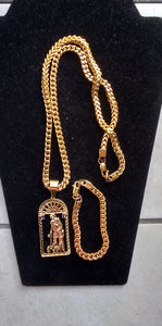 New Arrival 6mm 14k Gold plated Franco Chain Bracelet And Pendent Set