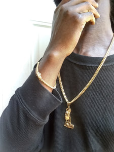 6mm 14k Gold plated Cuban Link Chain and Bracelet with Pendant