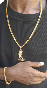 6mm 14k Gold plated Cuban Link Chain and Bracelet with Pendant