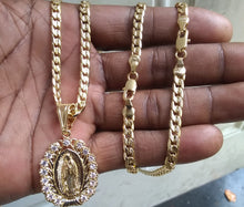 18k Gold Filled 5mm Cuban Link Diamond Cut Chain Bracelet  and Pendant  Set