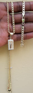 18k Gold Filled 5mm Cuban Link Diamond Cut Chain Bracelet  and Pendant  Set