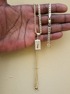 18k Gold Filled 5mm Cuban Link Diamond Cut Chain Bracelet  and Pendant  Set