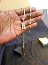 18k Gold Filled 5mm Cuban Link Diamond Cut Chain Bracelet  and Pendant  Set