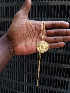 18k Gold Filled 4mm Cuban Link Diamond Cut Chain and Pendant  Set