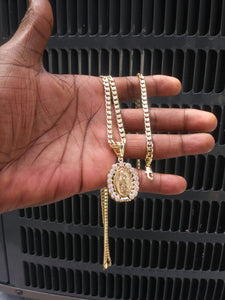 18k Gold Filled 5mm Cuban Link Diamond Cut Chain and Pendant  Set