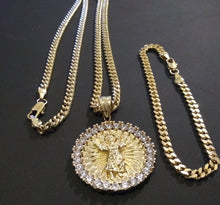 14k Gold Filled 3mm Cuban Link Chain Bracelet and Pendant  Set