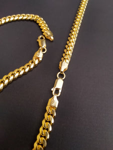 10k Gold Bonded 925 Sterling Silver 4mm Cuban link Chain and Bracelet set