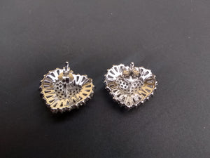 Silver Heart Studd Baguette Earrings cz diamonds