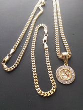 14k Gold Filled 3mm Cuban Link Chain Bracelet and Pendant  Set