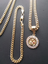 14k Gold Filled 3mm Cuban Link Chain Bracelet and Pendant  Set